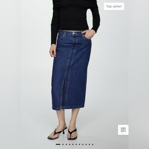 NWT- Mango Denim midi-skirt, size Large